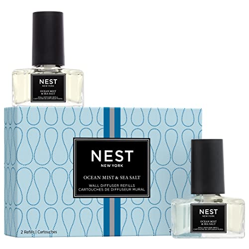 NEST New York Wall Diffuser Refill Vials Ocean Mist & Sea Salt - Set of 2 - Up to 60 Days of Continuous Scent - Cruelty Free Vegan - Made in USA