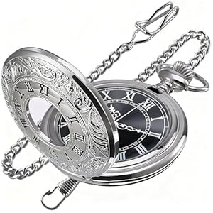Tiong Vintage Roman Number Quartz Steampunk Pocket Watch with Chain for Men Birthday Christmas Gifts
