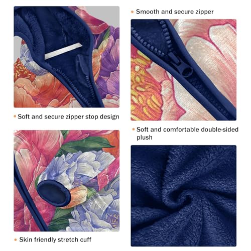 Floral Pattern with Colors Toddler Fleece Jacket Girl Boys Hooded Fleece Jacket Coat Warm Outwear Zip-up 3-10T3