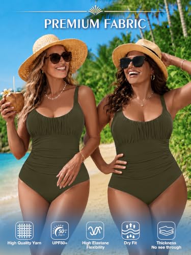 Image of One Piece Swimsuit for Women Tummy Control Bathing Suits Ruched Swimwear