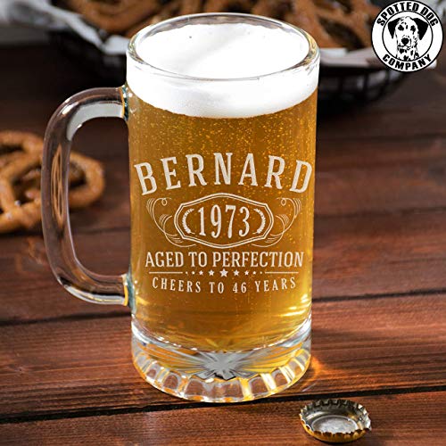 Personalized Etched 16Oz Glass Beer Mug Stein - Custom Engraved Christmas Gifts For Men, Dad Drinking Birthday Glasses, Gifts For Him, Bernard #TOP5