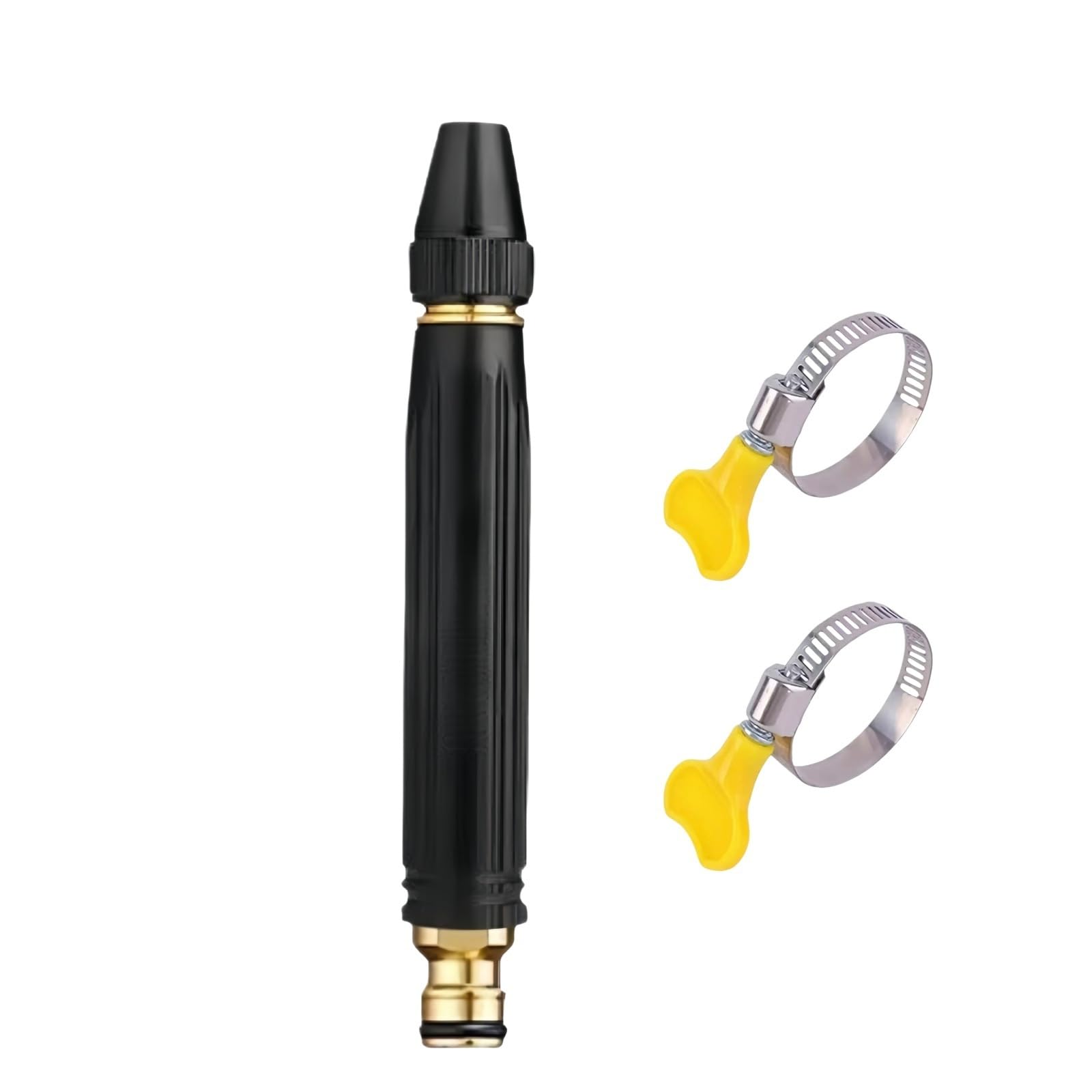 High Pressure Power Washer Nozzle with 2 Hose Clamps,Adjustable Hose Nozzle with Pressure Booster,Heavy Duty Water Sprayer for Garden Watering,Lawn Care,Patio Cleaning,Plants & Outdoor Washing