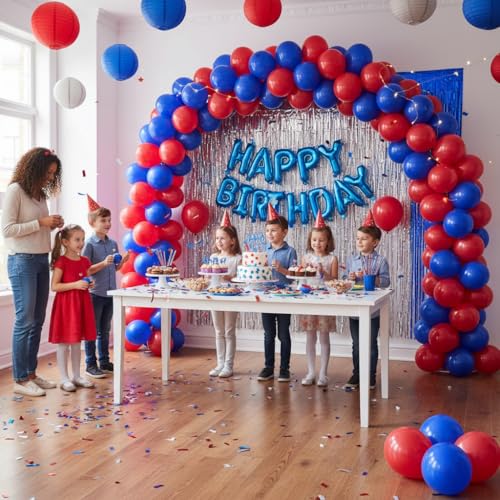 Image of TNWBA Latex Balloons 100 pcs 12 inch, Red and Blue latex Balloons, birthday party decoration