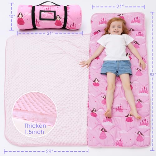 Image of ACRABROS Toddler Nap Mat with Pillow and Blanket, Large Rolled Napping Mats,Slumber Bags for Boys Girls,Kids Sleeping Bag for Daycare, Preschool Travel