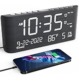 Digital Clocks for Bedrooms, Wooden Alarm Clock with Temperature and Humidity,Dual Alarm,Weekday /We