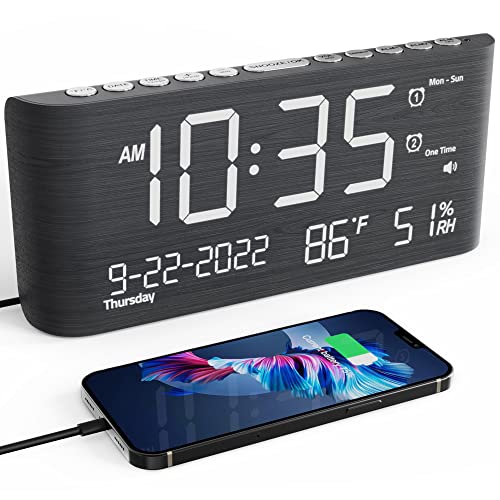 Digital Clocks For Bedrooms, Wooden Alarm Clock With Temperature And Humidity,Dual Alarm,Weekday /Weekend Mode,Snooze,Usb Charger,Adjustable Brightness & Volume,Electric Clocks For Living Room Office #TOP9