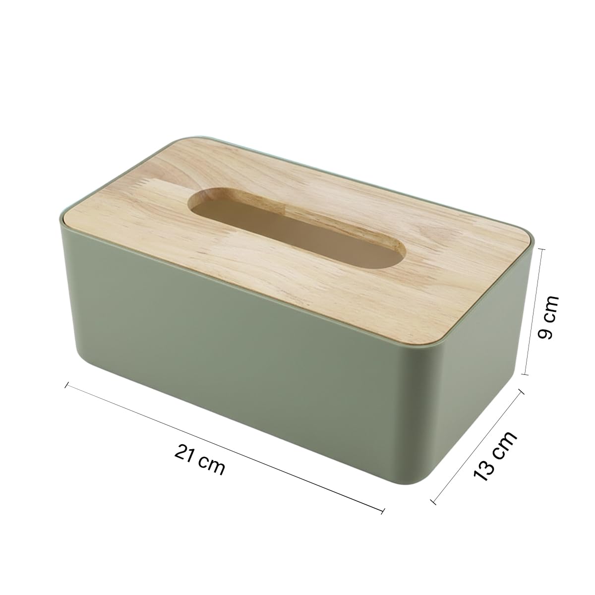 oddpod™ Modern Pine Wood & Plastic Tissue Paper Holder & Napkin Dispenser for Office, Living Room, Bedroom, Night Stand & Desk - Green 1