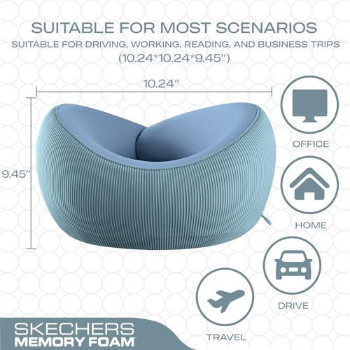 Image of Skechers Women's Memory Foam Neck Pillow, Comfortable & Breathable Travel Pillow,Neck Pillow Airplane for Travel, Car Rides, Home, and Office Use, Ergonomic Design for Men and Women,Light Blue