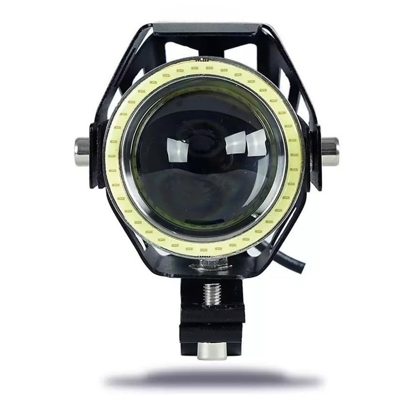 Par de Farol de Milha LED U7 Angel Eye Azul 6000K – Farol Auxiliar Universal 12V/24V Impermeável IP67 para Moto, Carro e Caminhão (Branco)