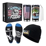 Zhamate Fishing Hunting Camping Gifts Funny Hat Socks Tumbler Gift Box for Dad Husband Boyfriend Grandpa Fathers Day Birthday Christmas Black