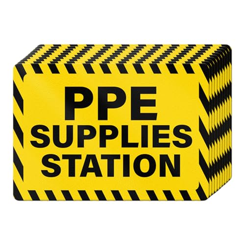 YIKIADA 10 PCS PPE Supplies Station Stickers 10 × 7 Inches Vinyl Waterproof Self Adhesive Safety Sign for Workplace Construction Site Warehouse