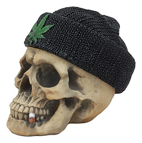 Ebros Gift Got Greens? Day Of The Dead Ossuary Smoking Human Skull With Green Leaf Beanie Hat Ashtray Jewelry Box Figurine Skeleton Cranium Trinket Stash Box Statue 6.5"Long Or As Cigarette Ashtray #TOP3