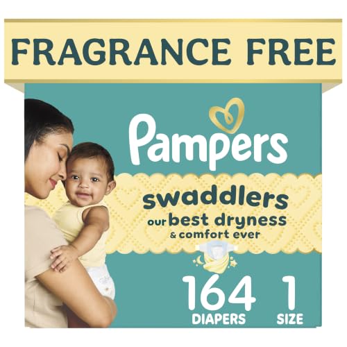 Image of Pampers Swaddlers Diapers, Size 1 (8-14 lbs), 164 Count, Fragrance Free, Hypoallergenic, Absorbent, Pediatrician Recommended, Skin Safe