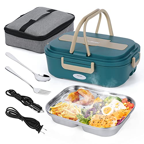 Cjoiaw Electric Lunch Box Leak Proof, Food Heated 12V 24V 110V Portable Heating Box Heater For Car/Truck/Home Heated Lunch Boxes For Adults 1.5L Removable Stainless Steel Container #TOP5