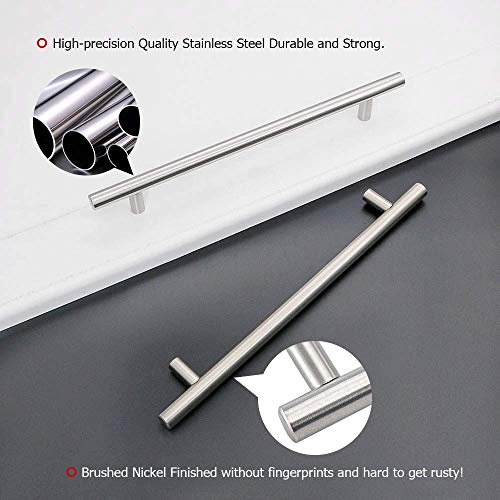 Image of homdiy Brushed Nickel Cabinet Pulls Drawer Pulls, 10in(256mm) Hole Center Dresser Handles Silver Drawer Pulls for Kitchen, Bedroom, Bathroom, Livingroom