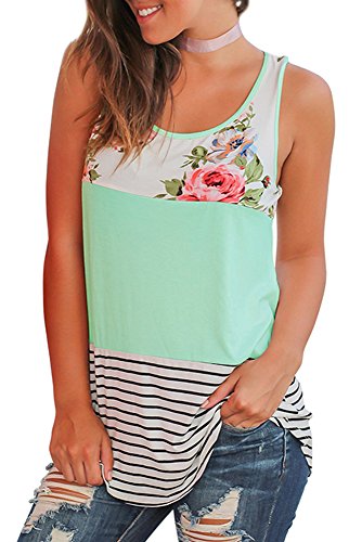 Tops for Women Summer Sleeveless Tunics Floral Tank Tops Green XL