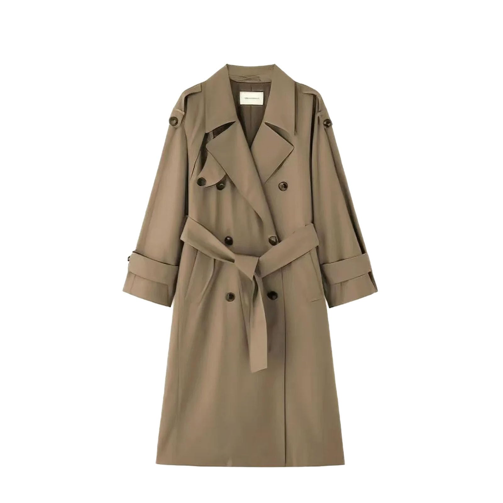 Womens Trench Coat Double Breasted Long Jacket Autumn Belted Windbreaker Lapel Khaki Coats