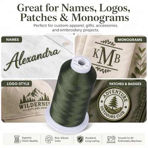 Image of Simthread Embroidery Machine Thread 5000M 40WT Polyester, Olive Green 519 | 5000M 40WT polyester thread feeds smoothly for home or commercial embroidery projects.