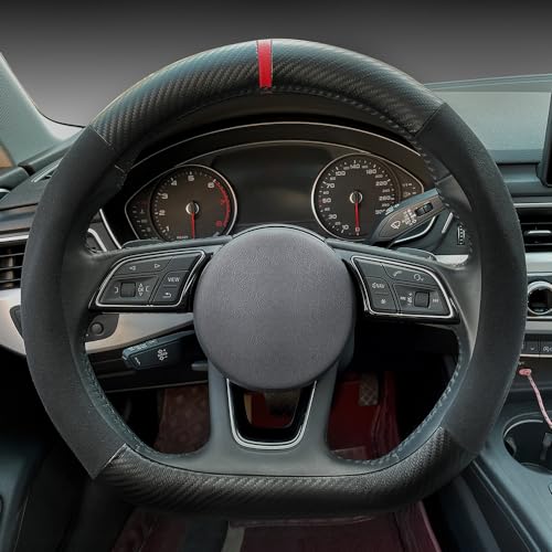 Carodi Suede Carbon Fiber Steering Wheel Cover,Non-Slip Leather Car Interior Fitting 15-inch Universal(D-Shape,Black Suede with Carbon Fiber) by Carodi - Used condition - US$24.67