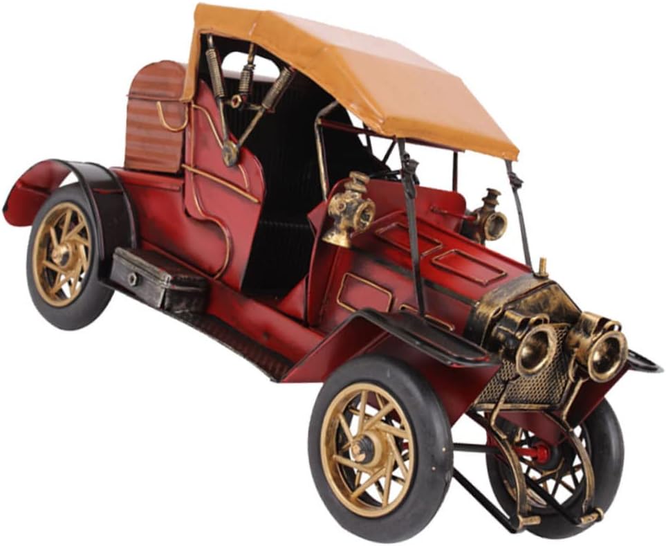 STOBAZA Wrought Iron Classic Car Model Desk Decoration Vintage Style Red Car Ornament for Home Office Decor Unique Art Crafts Collectible