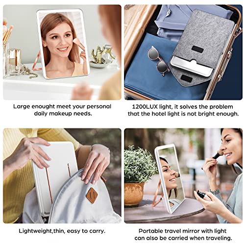 Daslava 1X Lighted Makeup Mirror With 10X Magnification Compact Makeup Mirror With Lights 2000Mah Battery 3 Color Modes Travel Mirror With Lights 10"X8" Large Makeup Mirror Folding Cosmetic Mirror #TOP4
