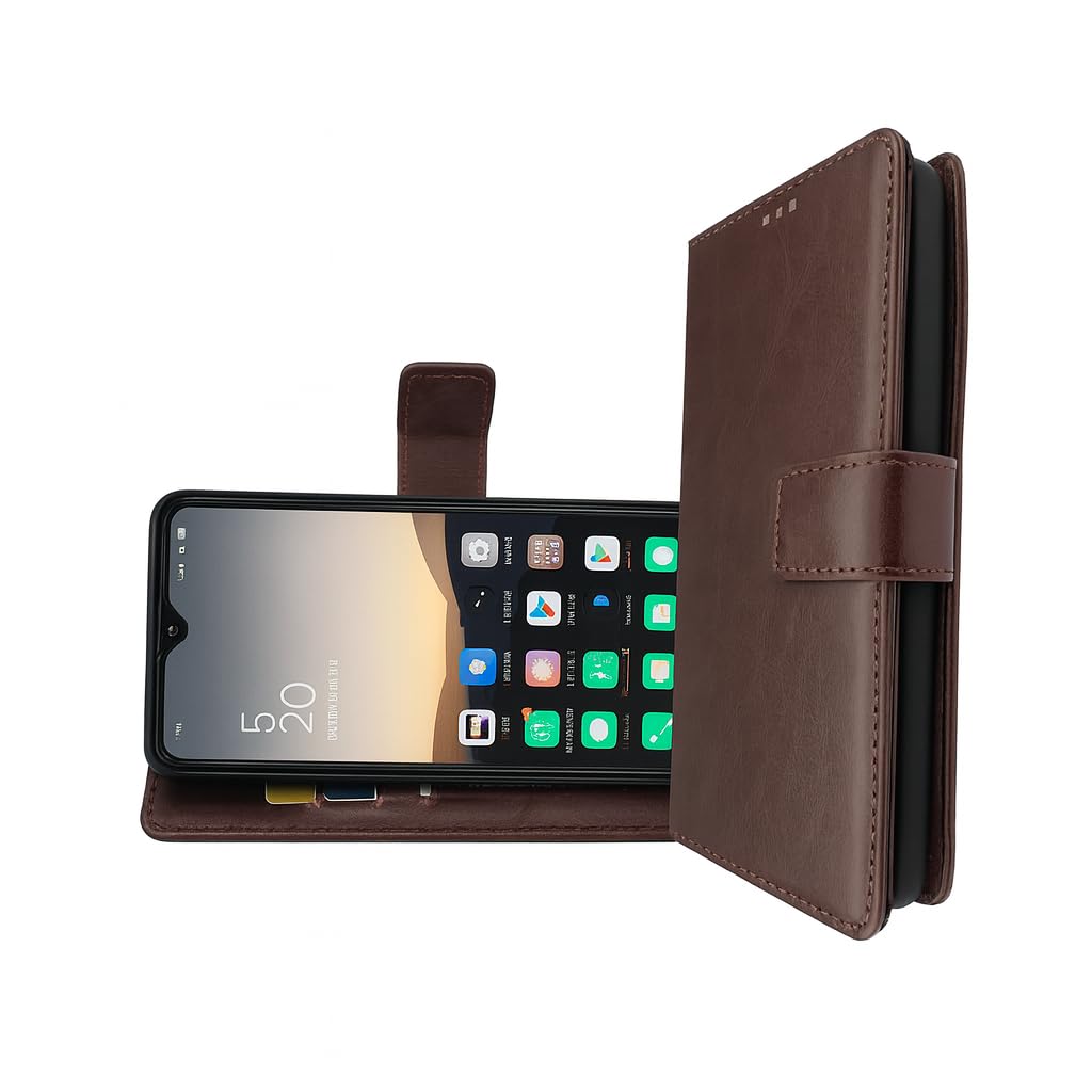 YAPZONE Leather Flip Cover for Vivo Y02 - Stylish, Protective Case with Card Holder and Stand Feature Coffee