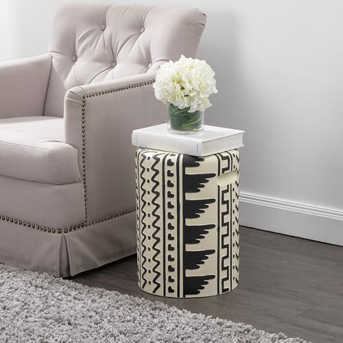 JONATHAN Y Yoli Bohemian 18" Geometric Concrete Garden Stool with Handles, Weatherproof Drum Accent Side Table for Patio, Deck, Backyard, Indoor/Outdoor, Black/Cream TBL1031A by JONATHAN Y - Image 5