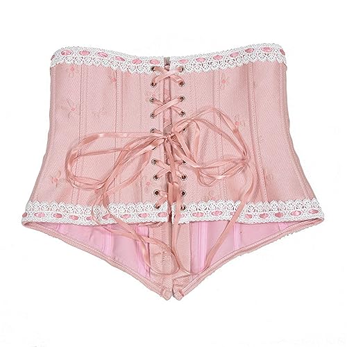 Pink Corset Waist Belt for Womens, Wide Lace Up Back Waspie Belt for Dresses Waist Trainer Corsets, As Show4