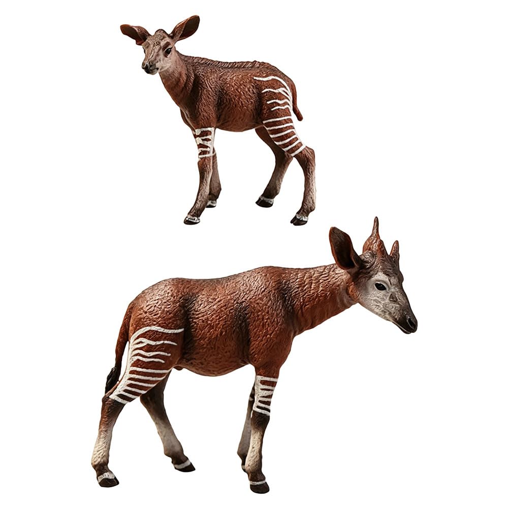Jehoshaphat Aurichalceous 2Pcs Vivid Okapi Wildlife Model Realistic Animal Statue Indoor Outdoor Decor Ornament