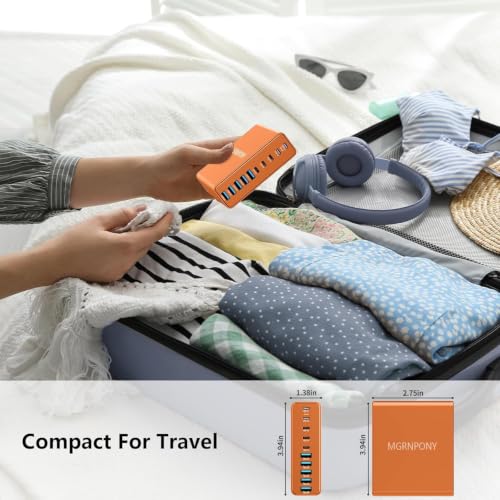 Image of 320W USB C Charger Block, MGRNPONY 10-Port GaN USB C Charging Station | PD 65W Laptop Fast Charger Adapter for MacBook Pro /Air, DELL, iPad, iPhone, Samsung Galaxy(Orange)