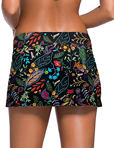 Image of REKITA Women Swim Skirt Solid Color Waistband Skort Bikini Bottom