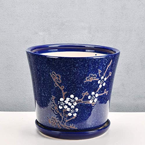 Maceta de cerámica grande con plato decorativo para plantas de interior y exterior