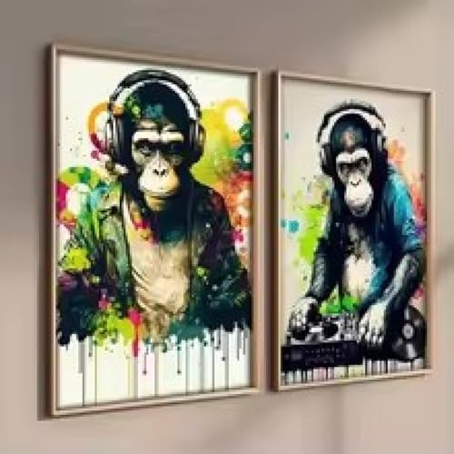 Impression Toile Orang-outan Punk Déco Murale Esthétique Néon Pop Art pour Salon