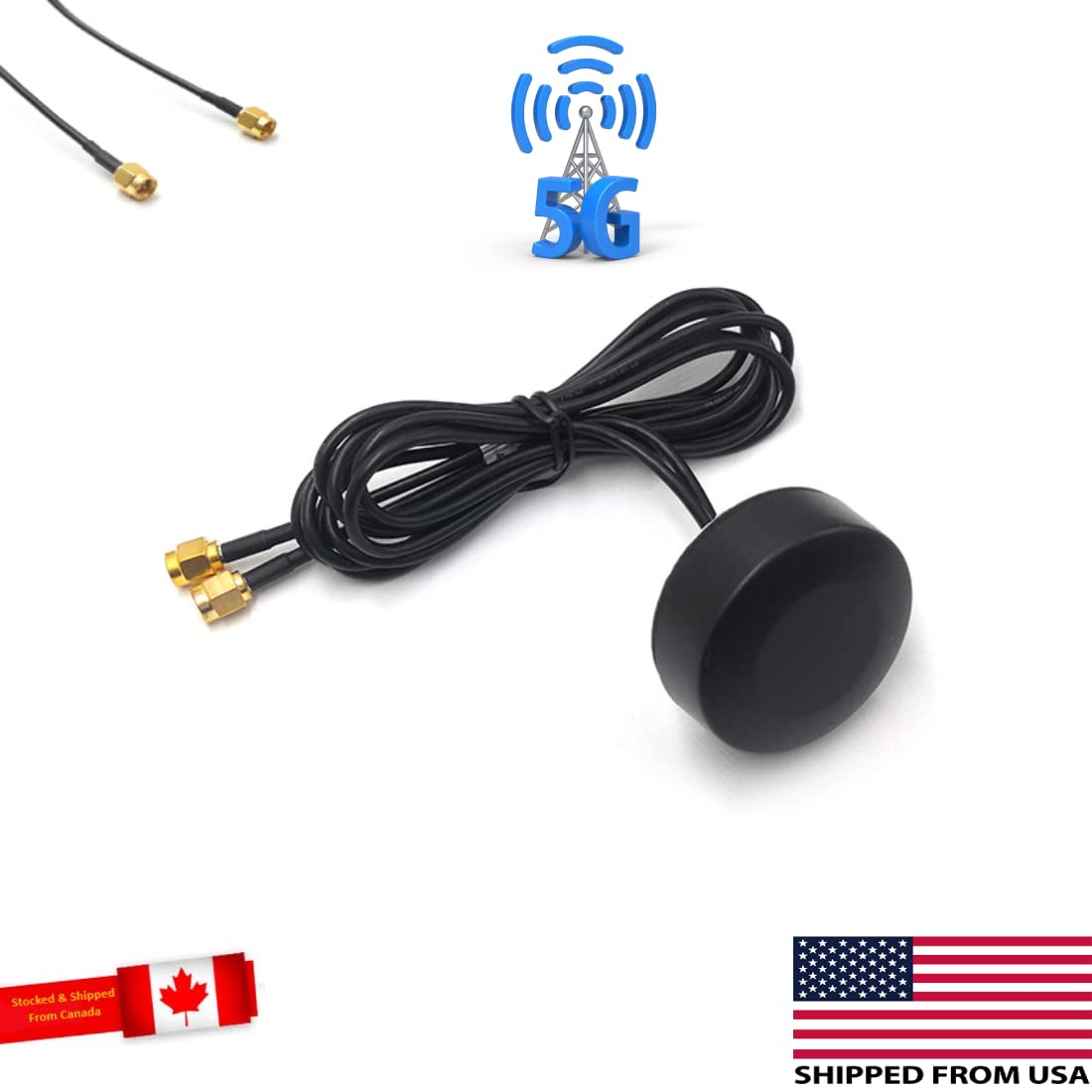 CompuPort 5G LTE MIMO Omni-Directional Puck Antenna with Dual-Diversity SMA Male connectors with 15? Cables for LTE/ 4G/5G Wireless modems Works with Sierra, Teltonika, Peplink, Microhard & DiGi
