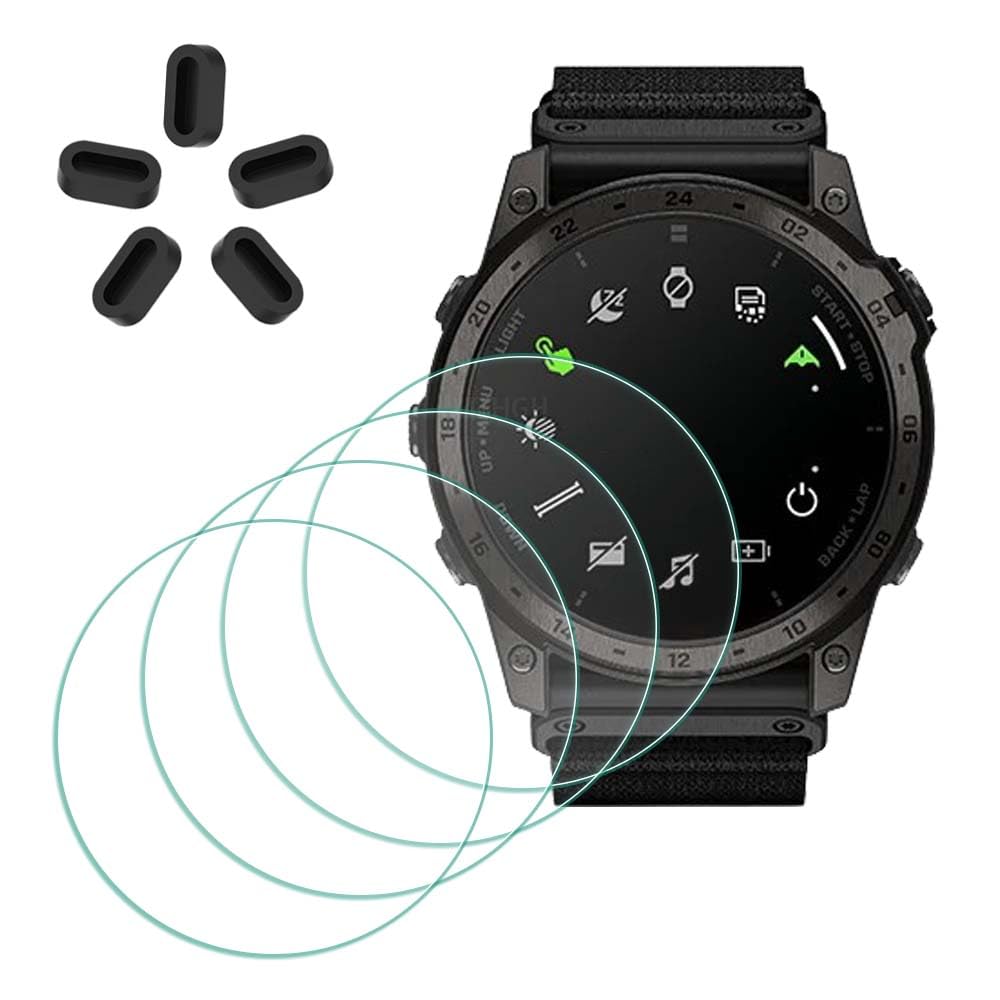 MTHGH Screen Protector for Garmin tactix 7 AMOLED Smartwatch [4 Pcs] + Anti-dust Plugs 5Pcs, Tempered Glass 9H Hardness Anti-Scratch Bubble Free Film Ultra-Thin Protective Cover