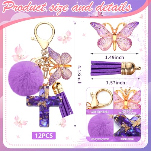 Image of Sureio Cross Butterfly bag charm Keychains for Women Christian Resin Keychain Bulk for women Gift Backpack Purse Wallet Bag
