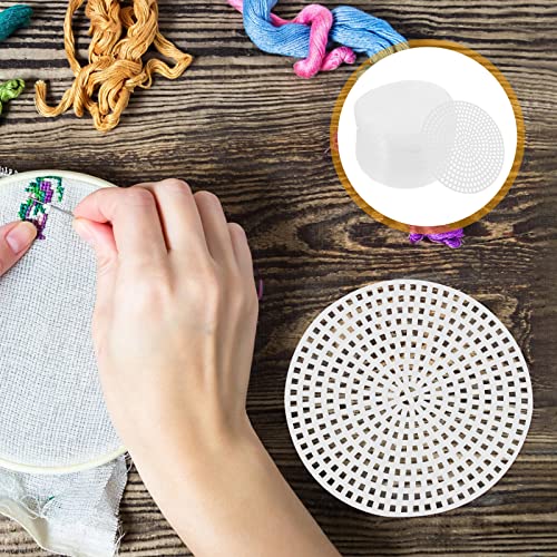 Image of Milisten Round Plastic Canvas Mesh Sheet 5.78 in Cuttable DIY Cross Stitch Grid Board 20 Pack Mesh Liner for Wreath Bag Bottom Liner Embroidery Craft Projects