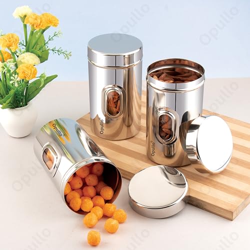Image of Opullo Mother's Choice See Through Containers | Small Steel Containers | Steel Container with Lid | Stainless Steel Slim Container | Ubha Dabba | Steel Airtight Container | 500 GMS | Pack of 3