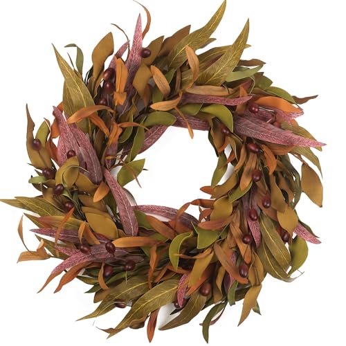 Fall Wreaths for Front Door 22 inch, Olive Fall Wreath with Olive Leaf Fruit, Home Decoration for Outdoor Living Room Indoor Wall and Outside Autumn
