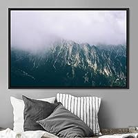 Framed Canvas Wall Art Foggy Mountains Aerial Cool Multicolor Nature Photography Realism Relax/Calm Rustic Wilderness - 16x24 inches