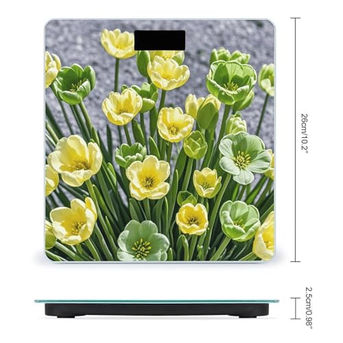Báscula digital para baño con flores verde y amarillo miniatura 2