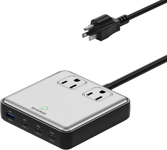 SHARGE 6-in-1 USB C Charging Station 100W GaN Power Strip