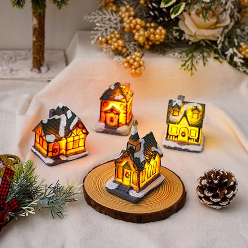 Xueyegongji NA6EVW240510M9C56US Christmas Village Houses 4Pcs Diy Light Up Resin Winter Simulation Miniature Decorative Christmas Village For Home Party Tabletop Collectible Buildings Accessories thumb #3