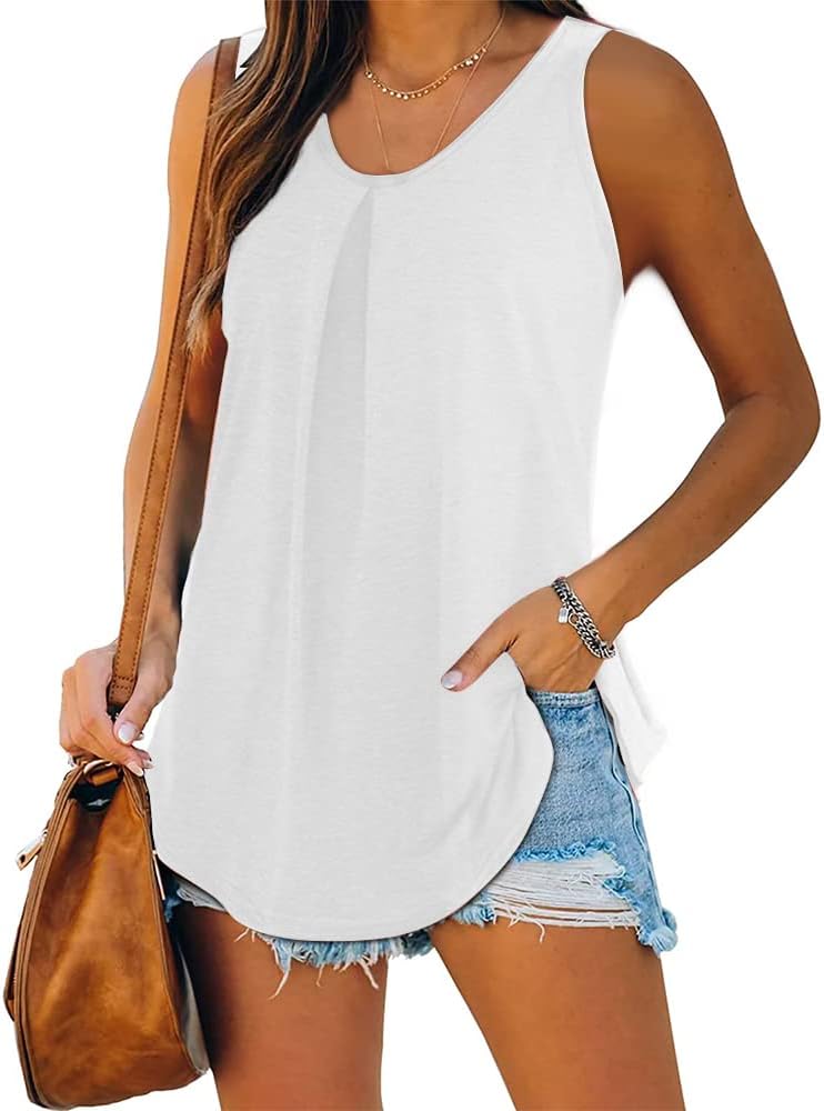 Canottiera da donna in pizzo, imbottita, top estivi da donna, con scollo rotondo, senza maniche, canottiere, in cotone, da donna, Nero , S