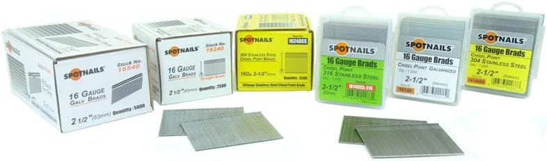 SpotNails 16224 1-1/2" Galvanized 16 Ga Brads (10/2.5M Boxes) 25M