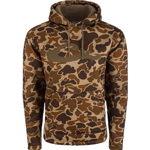 Drake Waterfowl Mens LST Silencer Hunting Warm Anti-Pilling Hoodie with Soft Feel Combed Fleece Interior & Kangaroo Pouch Old School XX-Large