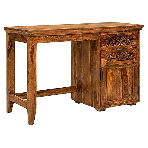 Image of SONA ART & CRAFTS Solid Sheesham Wooden Study Table with Chair | Study Table for Students with Drawer & Cabinet Storage | Office Table for Home Writing Office Desk Computer Table (Natural Finish)