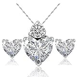 Juego de collar y pendientes Hosaire para mujer, estilo vintage elegante, con cristal en forma de corazón, Blanco, 1
