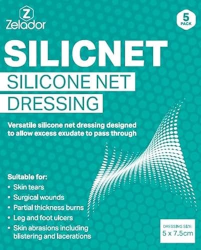 Silicnet Silicone Net Dressing Non-Adherent, Flexible, and Breathable Dressing for Delicate Skin – Ideal for Surgical Wounds 5x7.5cm 5pc