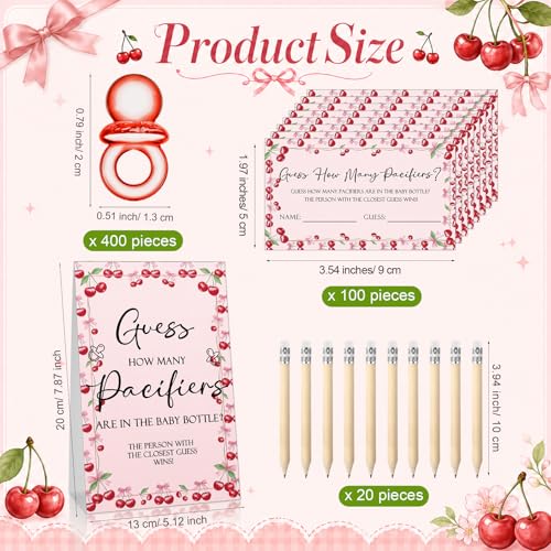 Image of Roowest 512 Pcs Baby Shower Games Guess How Many Pacifiers Sign 100 Small Guessing Games 10 HB Pencils 750ml Milk Bottle 400 Acrylic Pacifiers Decoration for Guest Gender Reveal (Pink,Cherry)